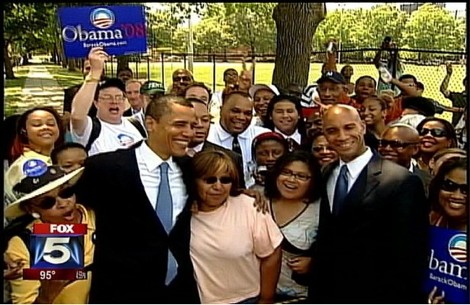 President Barack H. Obama in 2008 and Barrington Bo Scott